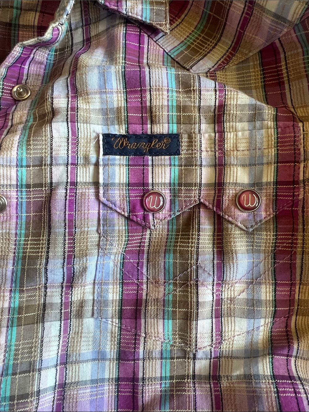 Wrangler Women’s Medium Purple & Pink Plaid Paisley Button Down Western Shirt - Picture 3 of 4
